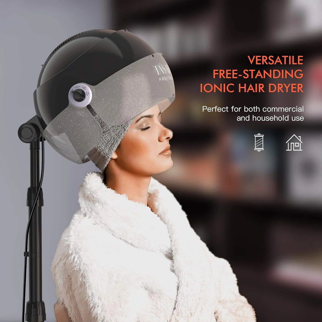 Hooded Dryer - 1875W Bonnet Hair Dryer - Sit Under Hair Dryer for Home and Salon - Auto Hair Dryer Hood with 3 temperature settings - Standing Hair Dryer - Portable Hair Dryer(Transparency)