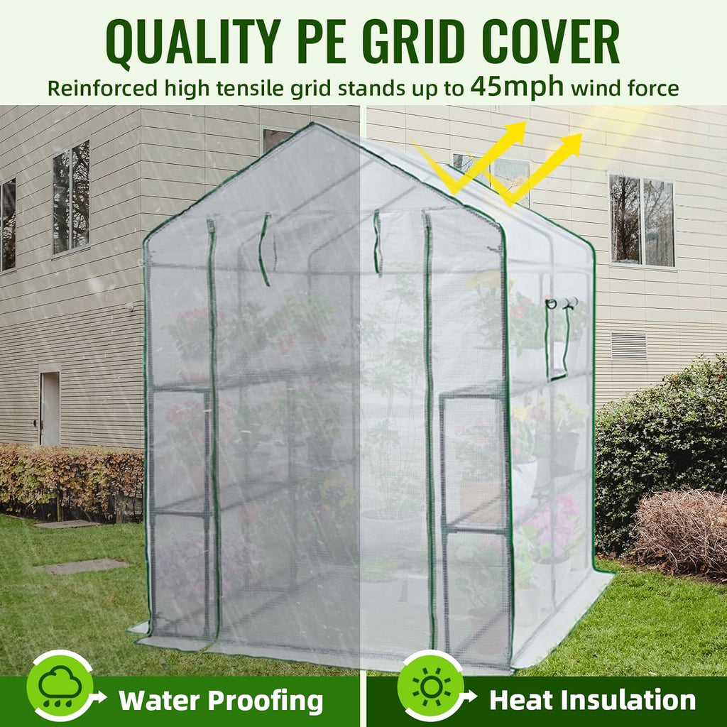 Greenhouse, 57 x 85 x 76'' Greenhouses for Outdoors, Portable Greenhouse Kit with Mesh Side Windows, PE Cover, 8 Shelves, Heavy Duty Walk in Green House for Backyard Garden Indoor Outside(Style-4)