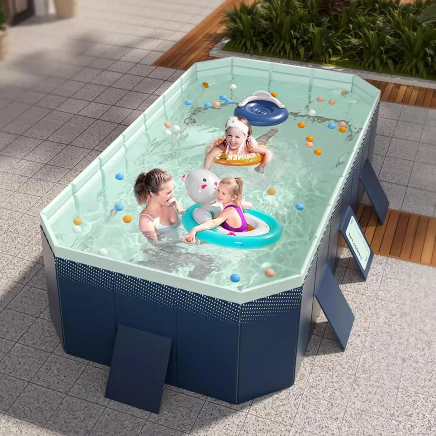 Pool Above Ground/Wood Frame Swimming Pools, 5feet/ 6foot/ 7ft/ 8ft/ 9ft/ 13ft Long Outdoor Mini Large Rectangular Pool for Indoor Outdoor Backyard Home, Toddler Adults Relax Pool (Size : 1.6x1.2x0.(2.9x1.7x0.55m/9.6x5.4x1.8ft/1850L/488GAL)