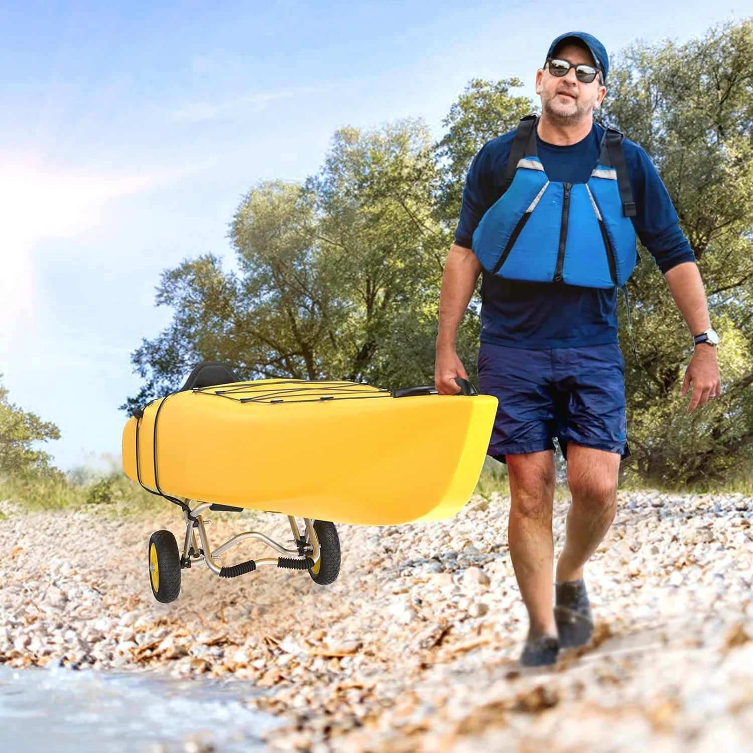Kayak Cart Dolly Kayak Wheels Detachable Canoe Cart with Solid Tires and Kickstand Kayak Trolley(Strap for)