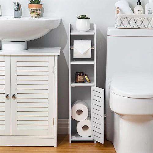Toilet Paper Holder Stand, Storage Cabinet Beside Toilet for Small Space Bathroom