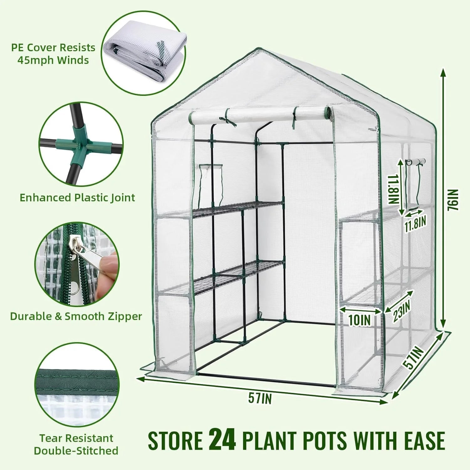 Greenhouse, 57 x 85 x 76'' Greenhouses for Outdoors, Portable Greenhouse Kit with Mesh Side Windows, PE Cover, 8 Shelves, Heavy Duty Walk in Green House for Backyard Garden Indoor Outside(Style-4)