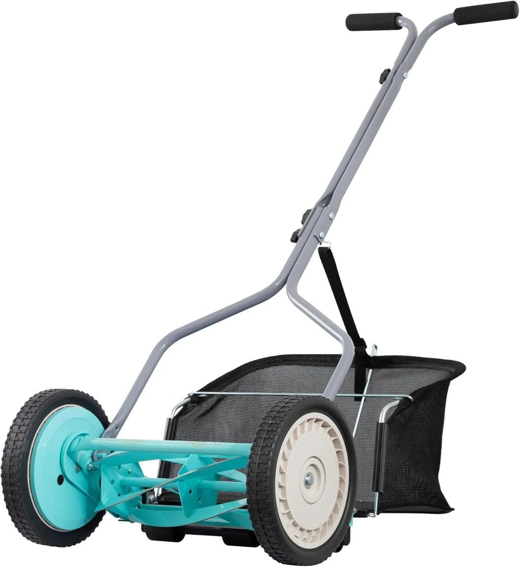 Mower Company 1725-16GC 16-inch 7-blade reel mower with grass debris collection device, designed specifically for lawns, green model(16-Inch， 7-Blade with Grass Catcher)