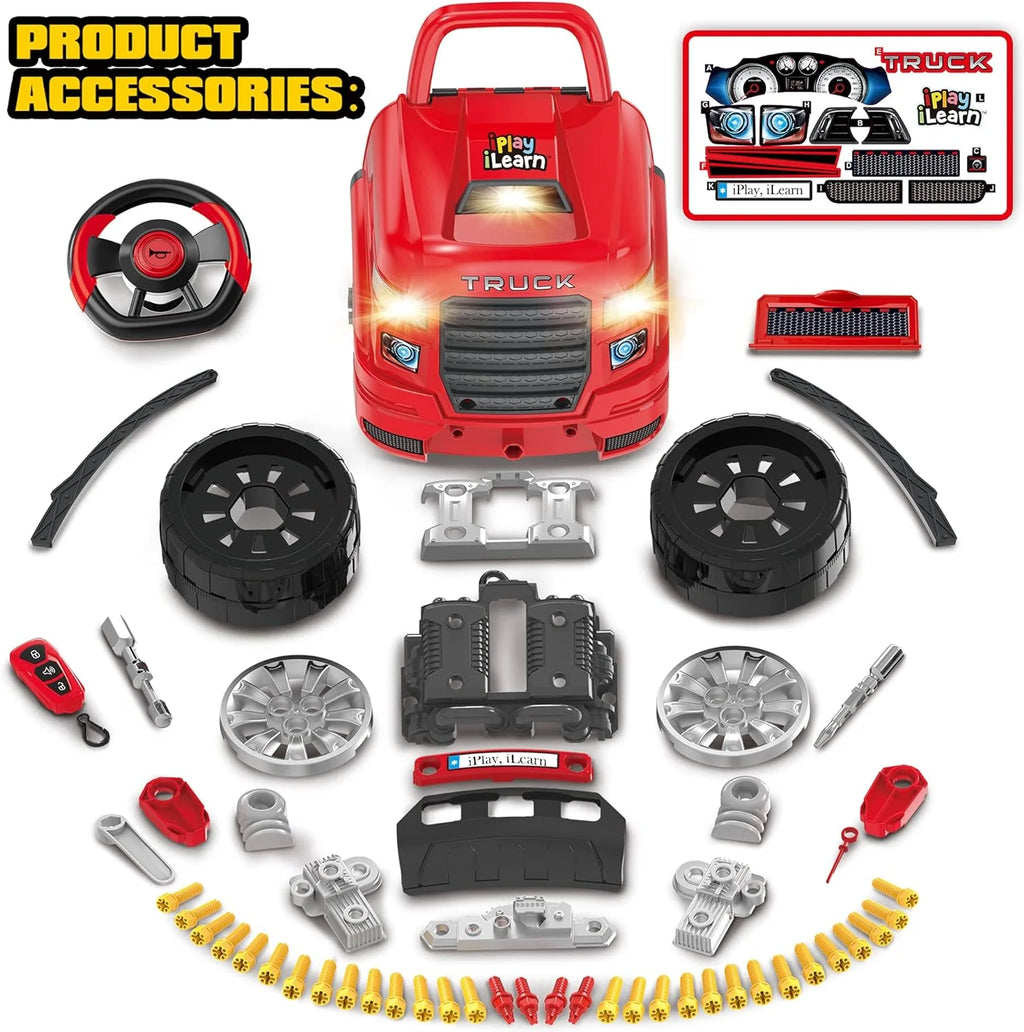Truck Engine Toy, Kids Mechanic Repair Set for 3-5 Yr Toddlers, Big Builder Kit, Take Apart Motor Vehicle Pretent Play Car Service Station, Gifts 4 6 7 8 Year Old Boy Child