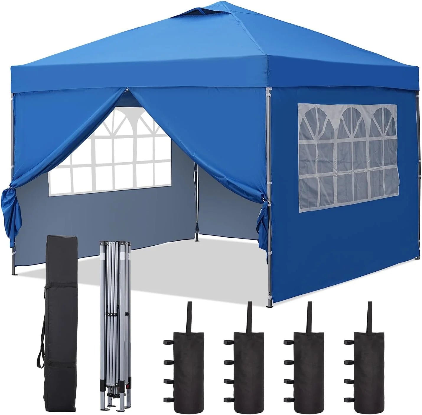 GDY 10x10 Pop Up Canopy Tent, Outdoor Canopy Tent, Patio Tent,Commercial Instant Gazebos,4 Sidewalls, Portable Shelter Canopies, with 4 sandbags, Blue.