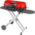 RoadTrip Portable Stand-Up Propane Grill with 3 Adjustable Burners  Instastart Ignition, 20,000 BTUs of Power for Outdoor Cooking(Red)