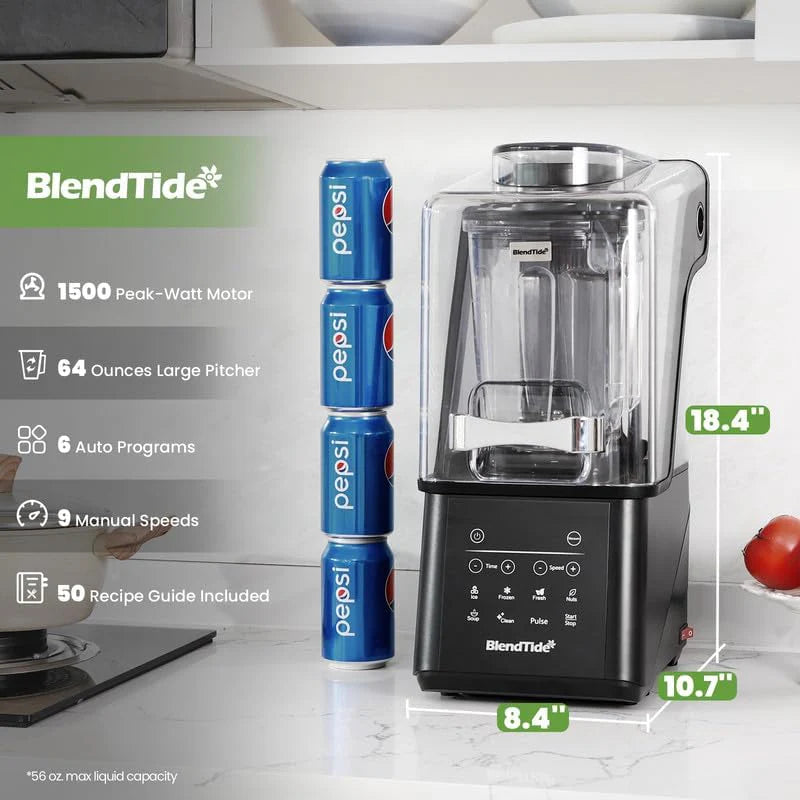 Commercial Blender, 1500W Vacuum Blender for Less Foam, Professional-Grade Quiet Shield, Kitchen Timer, 9 Speeds, 6 Programs for Smoothies, Frozen Drinks, Self-Cleaning, 64oz Bulk Production(Black)
