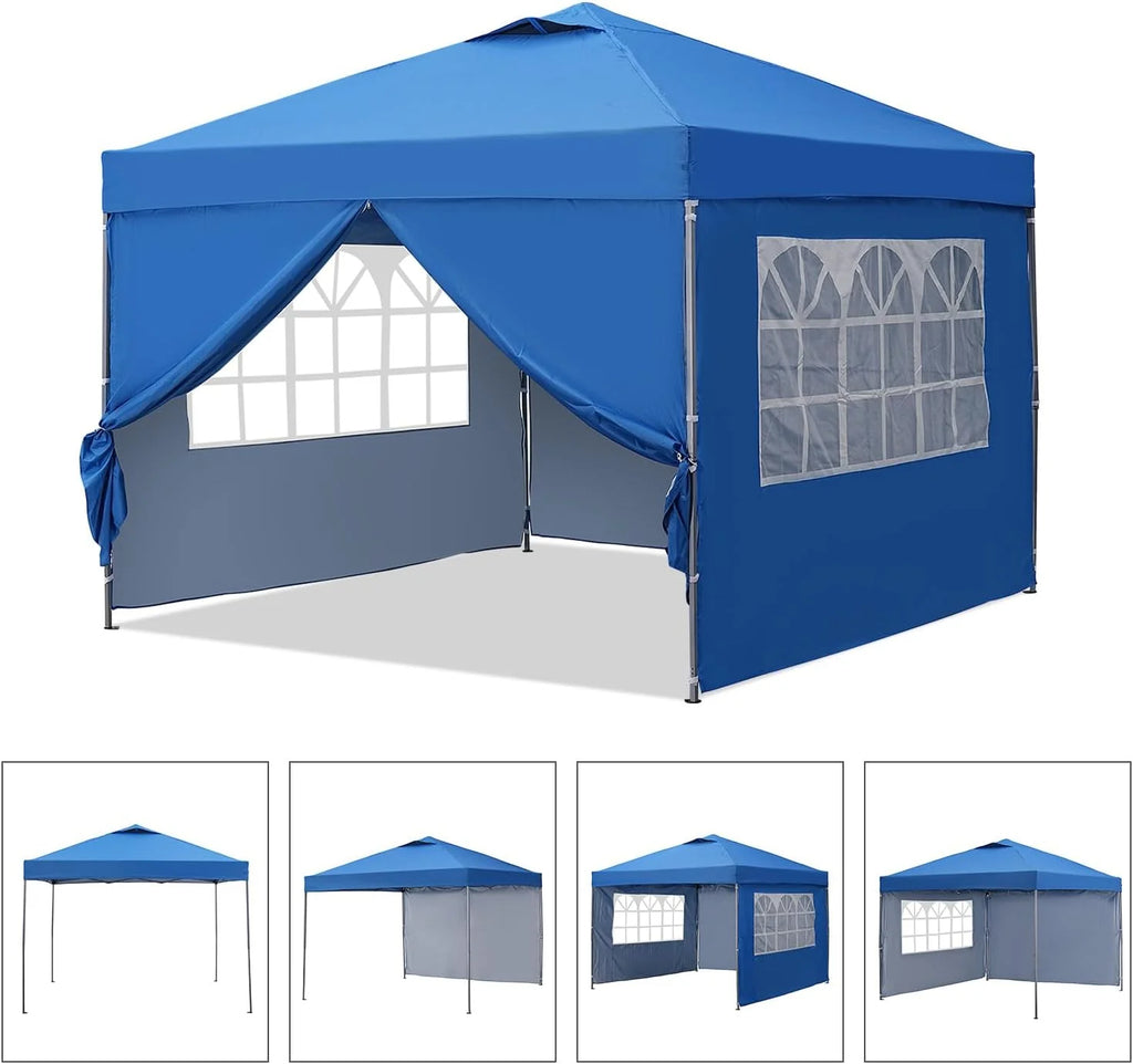 GDY 10x10 Pop Up Canopy Tent, Outdoor Canopy Tent, Patio Tent,Commercial Instant Gazebos,4 Sidewalls, Portable Shelter Canopies, with 4 sandbags, Blue.
