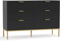 Black Dresser for Bedroom, Modern 6 Drawer Dresser, Chest of Drawers Closet Organizers and Wood Storage Clothes, White Dresser with Golden Handles for Living Room, Hallway