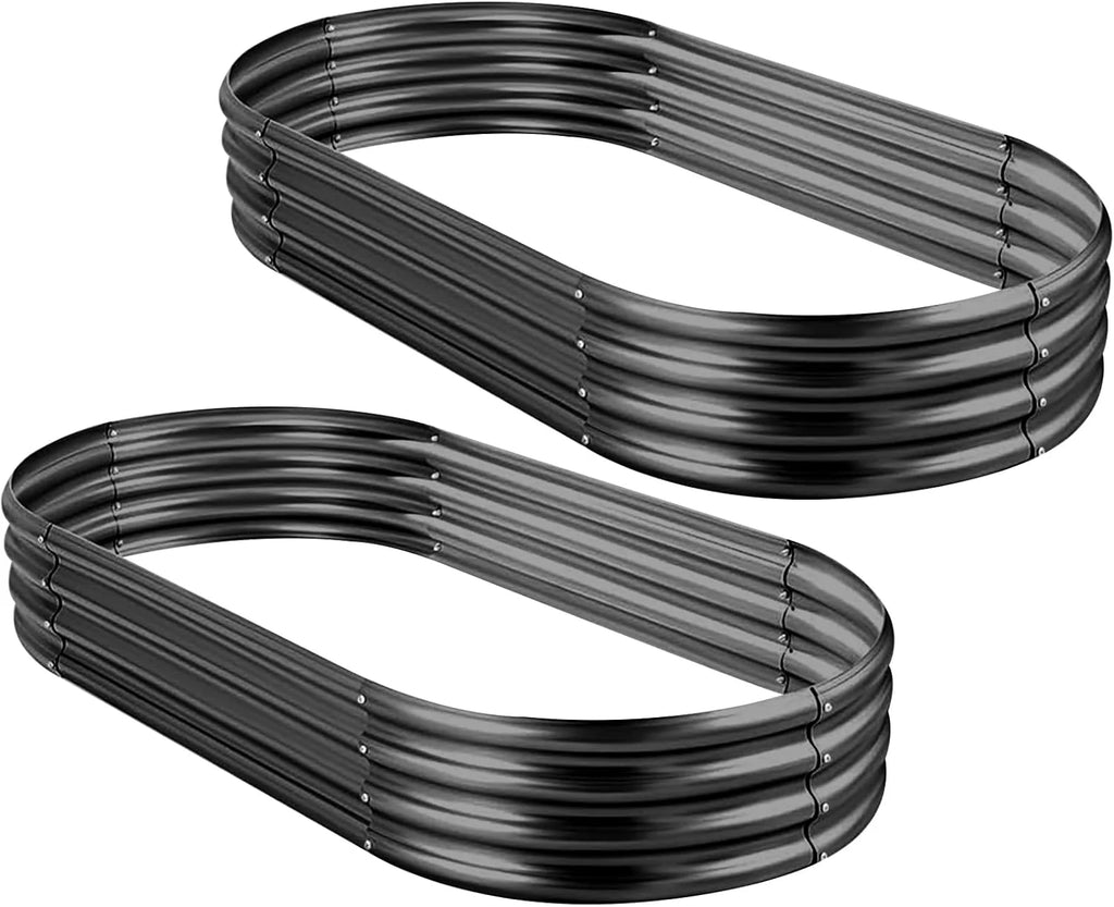 2Pcs Galvanized Raised Garden Bed Kit, 10×4×1ft Galvanized Planter Raised Garden Boxes Outdoor, Oval Large Metal Raised Garden Beds for Vegetables…………(10×4×1ft(2-Pack)/Color A-silver)