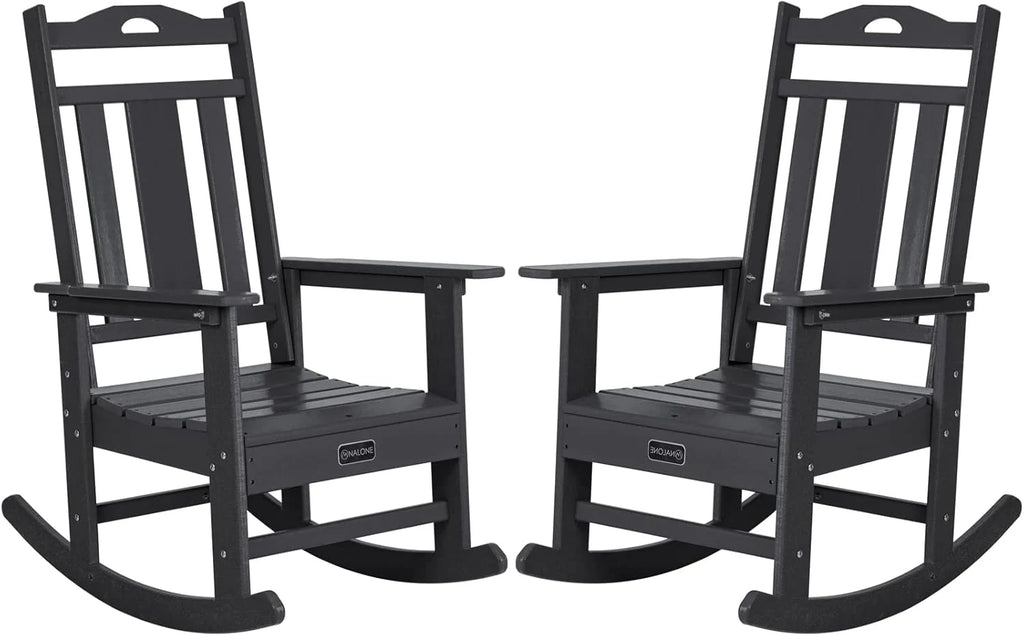 Outdoor Rocking Chairs Set of 2, HDPE All Weather Resistant Rocking Chair for Porch, Oversized Patio Rocker Chair for Adult, Outdoor Rockers for Garden Lawn