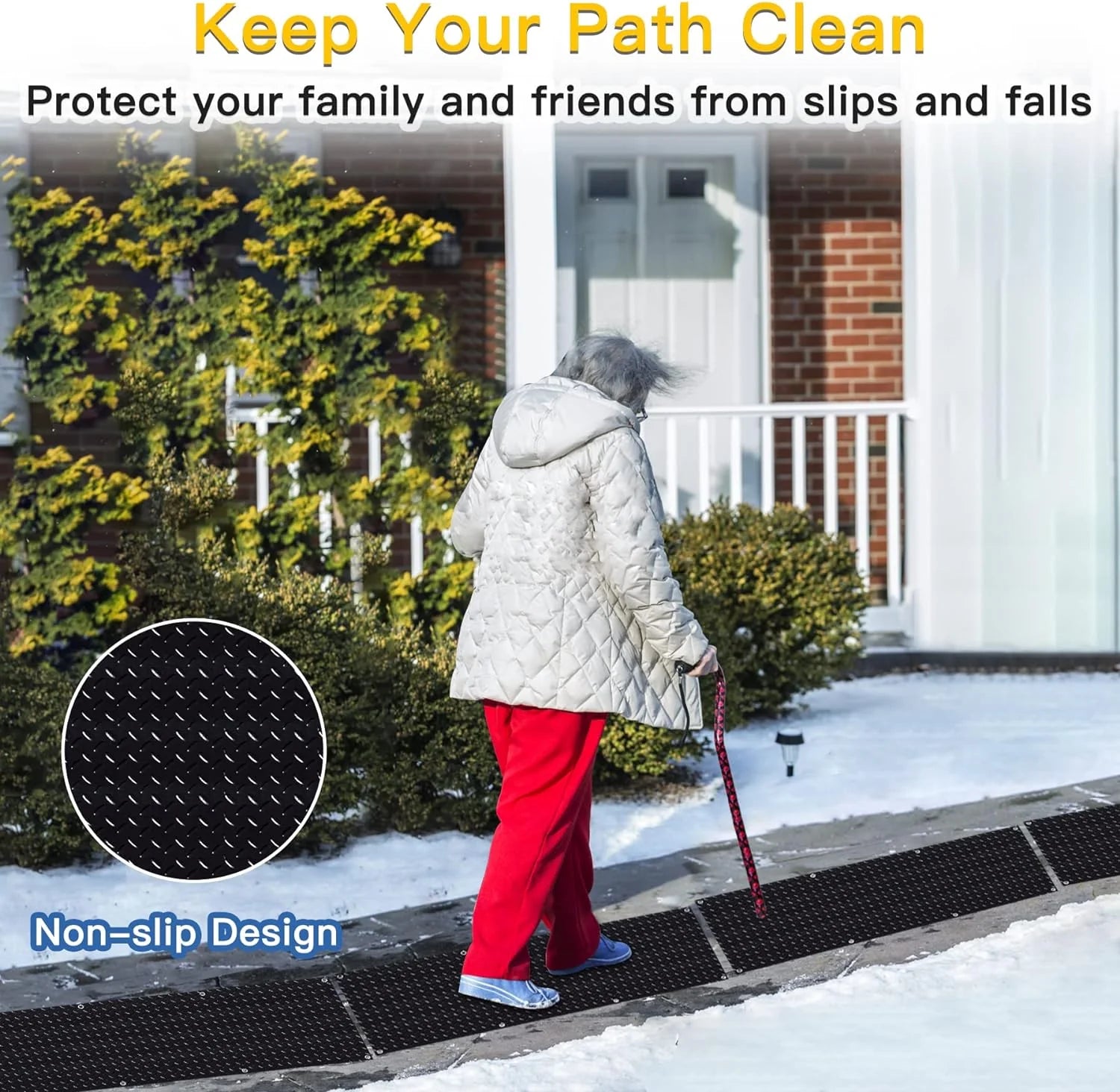 Juilsioa 5ft x 20in Snow Melting Mats, Anti-Slip Heated Outdoor Mat with Power Cord, Ideal for Snowy Paths to Hot Tubs