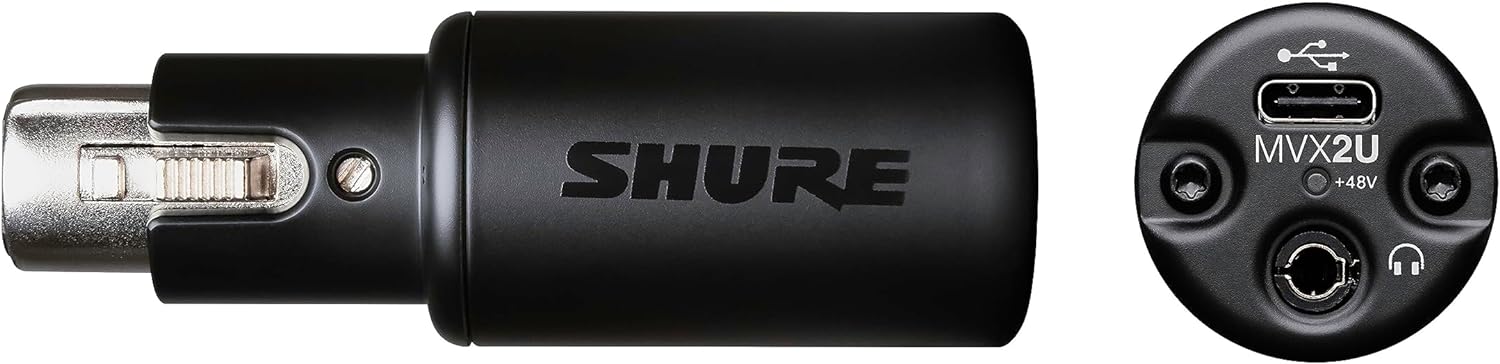 Digital Interface with Headphone Jack, Integrated Pre-amp with 60dB Gain Control, Zero-Latency Monitoring, 48V Phantom Power, ShurePlus Desktop App, 1m USB-C Cable