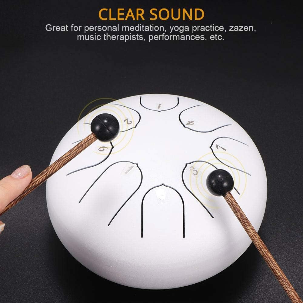 Tongue Drum with Drumsticks 6-inch Steel Instrument Percussion Instrument 8 Tune Tambourine Drum Jar Accessories