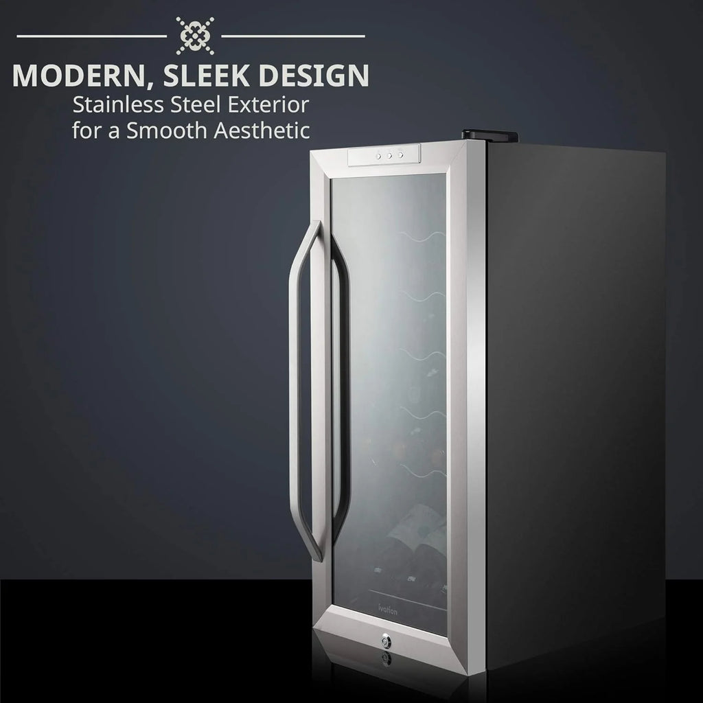 18 Bottle Compressor Wine Cooler Refrigerator w/Lock, Large Freestanding Wine Cellar For Red, White, Champagne or Sparkling Wine, 41f-64f Digital Temperature Control Fridge Glass Door Black(Stainless Steel)