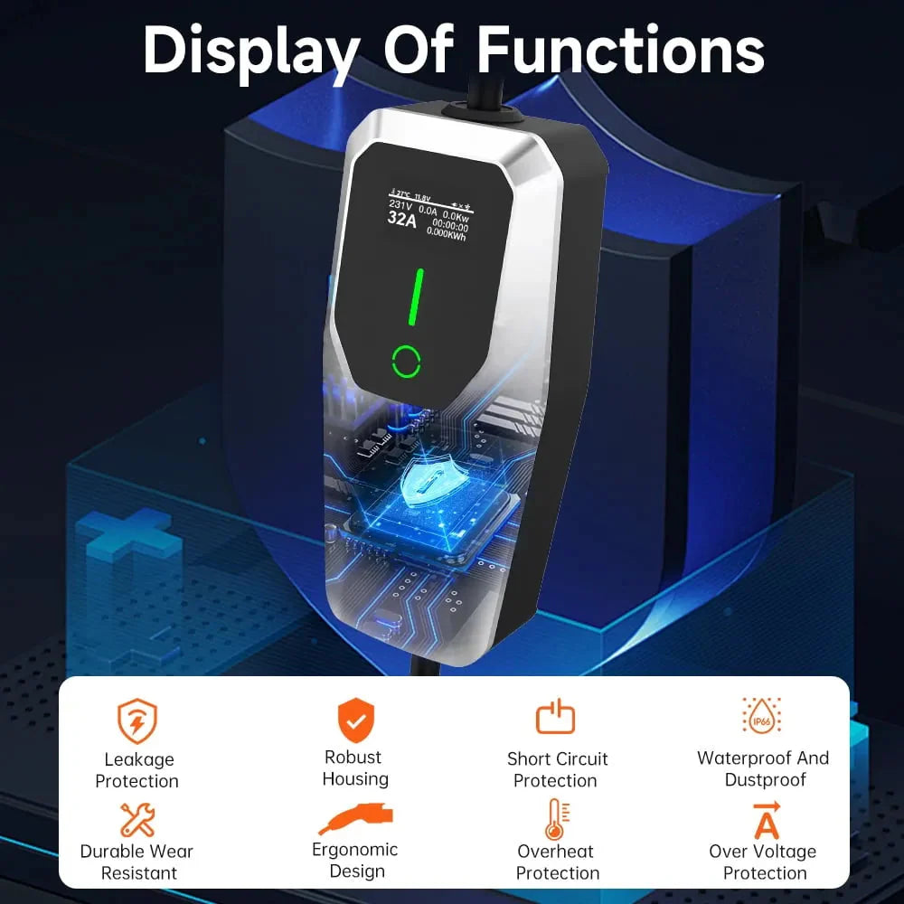 32 Amp Level 12 Portable EV Charger ,26FT Cable NEMA 14-50 Plug for Electric Car Home Charging Station 7.68KW