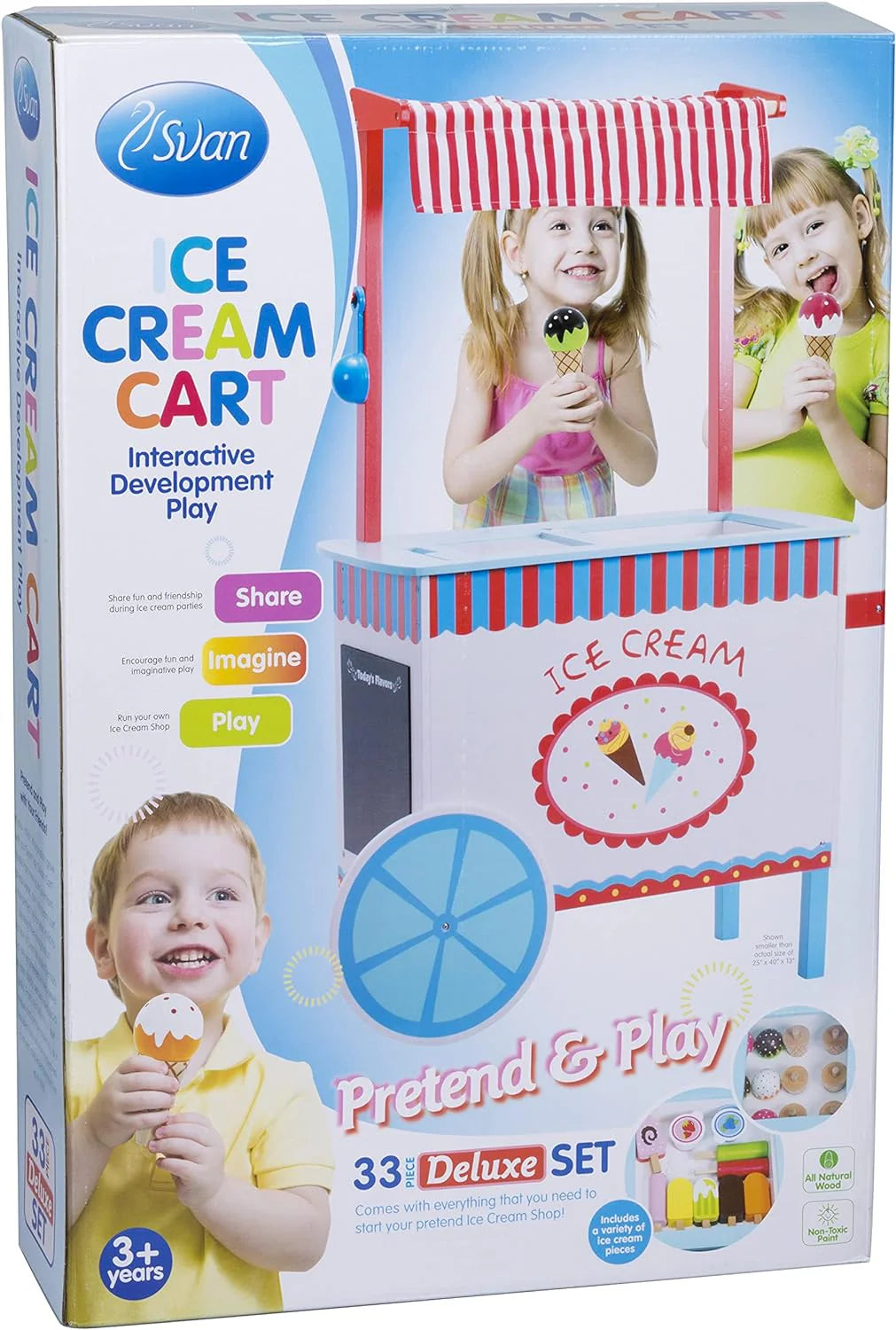 Ice Cream Truck Pretend Play Stand for Kids - High Quality Wooden 33+ Piece Realistic Wooden Toy Set