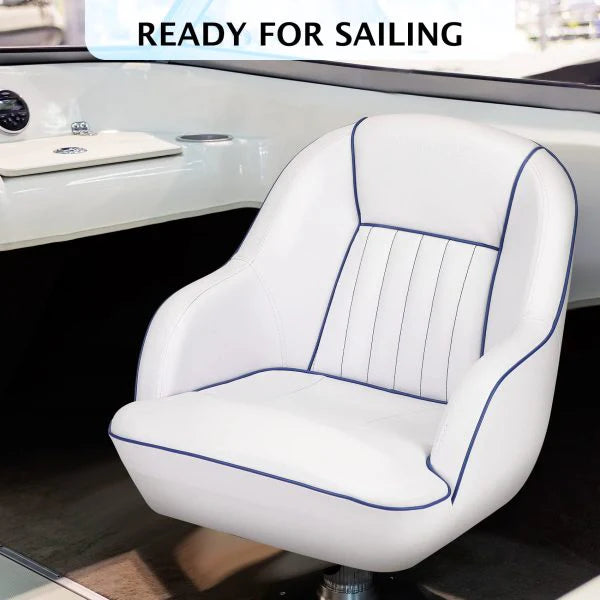 Pontoon Boat Seat, Captains Bucket Boat Seat, Back Folding Boat, Boat Cabin Seating  White  Blue