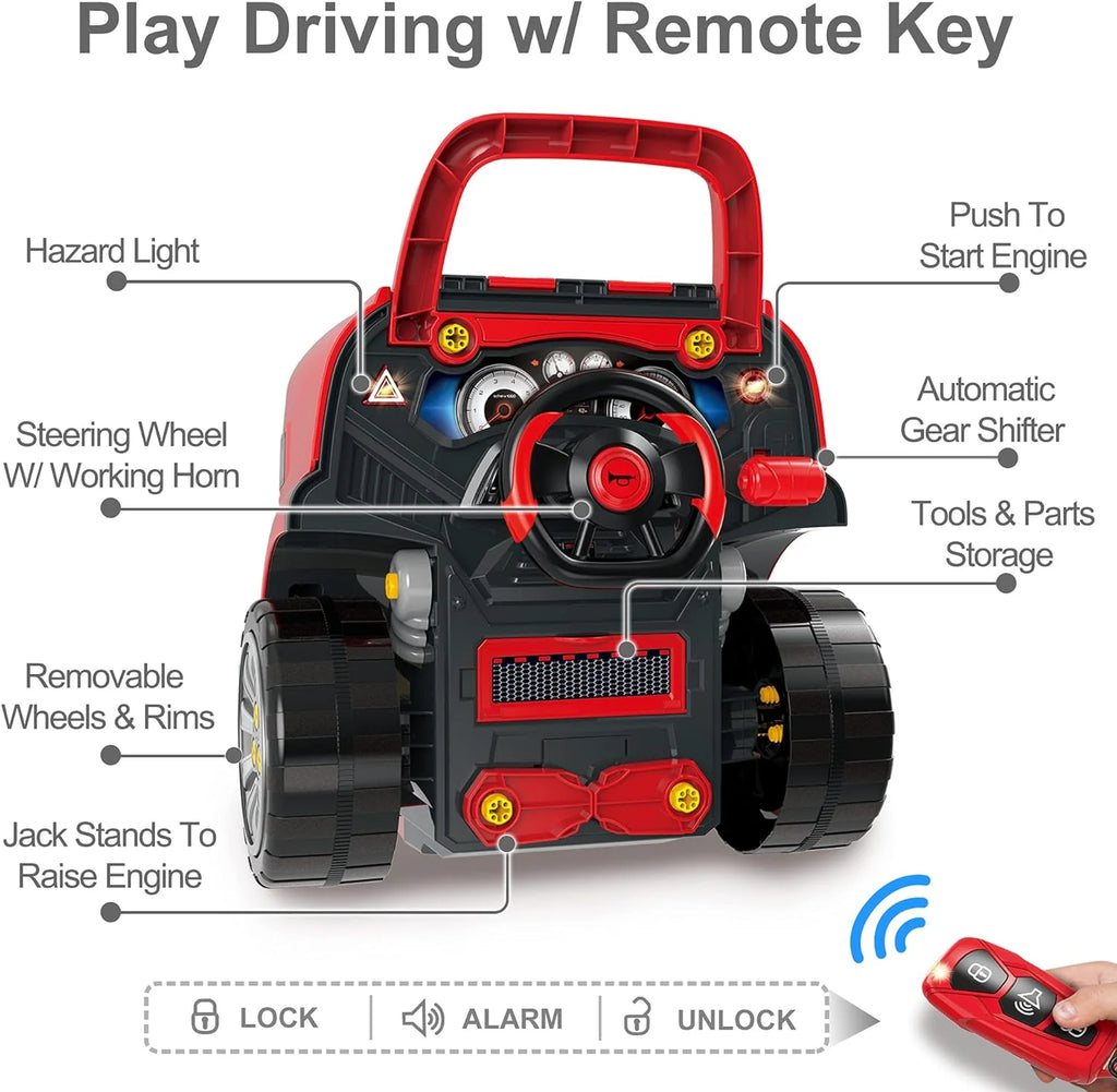 Truck Engine Toy, Kids Mechanic Repair Set for 3-5 Yr Toddlers, Big Builder Kit, Take Apart Motor Vehicle Pretent Play Car Service Station, Gifts 4 6 7 8 Year Old Boy Child