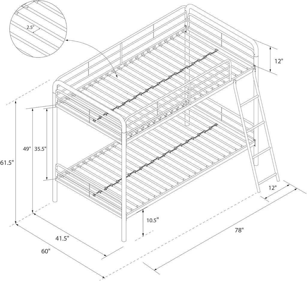 DHP Dusty Twin Over Full Metal Bunk Bed, Off White(Twin/Twin/Silver)