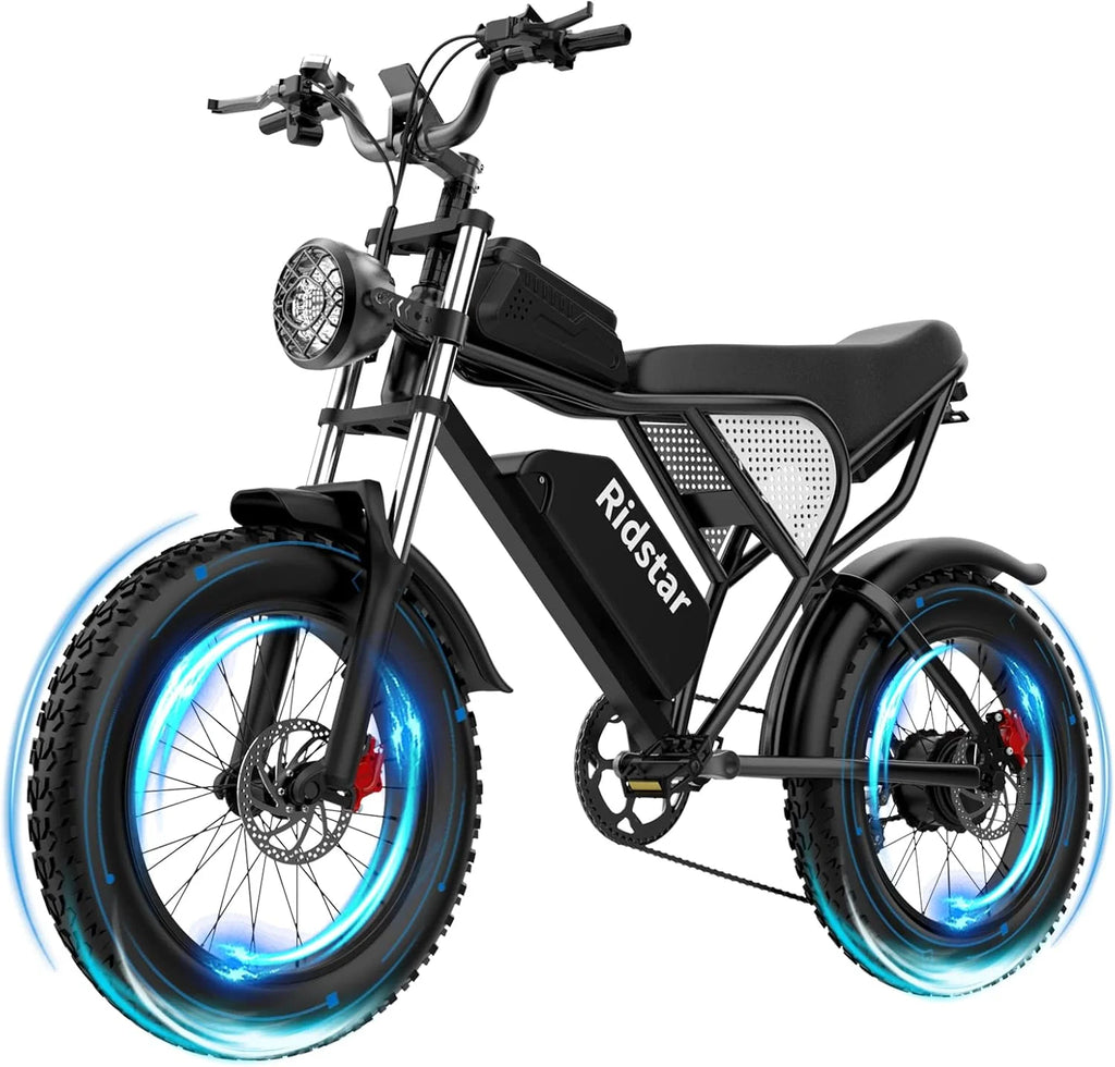 Electric Bike for Adults, 1000/2000W, 25/30/37MPH,48V-52V, 20AH,40AH Battery, Max 50-180 Miles Electric Motorcycle, 20" Fat Tire Dirt Bike, Shamano 7-Speed E-Bike(Q20PRO-2000W 52V 40AH)