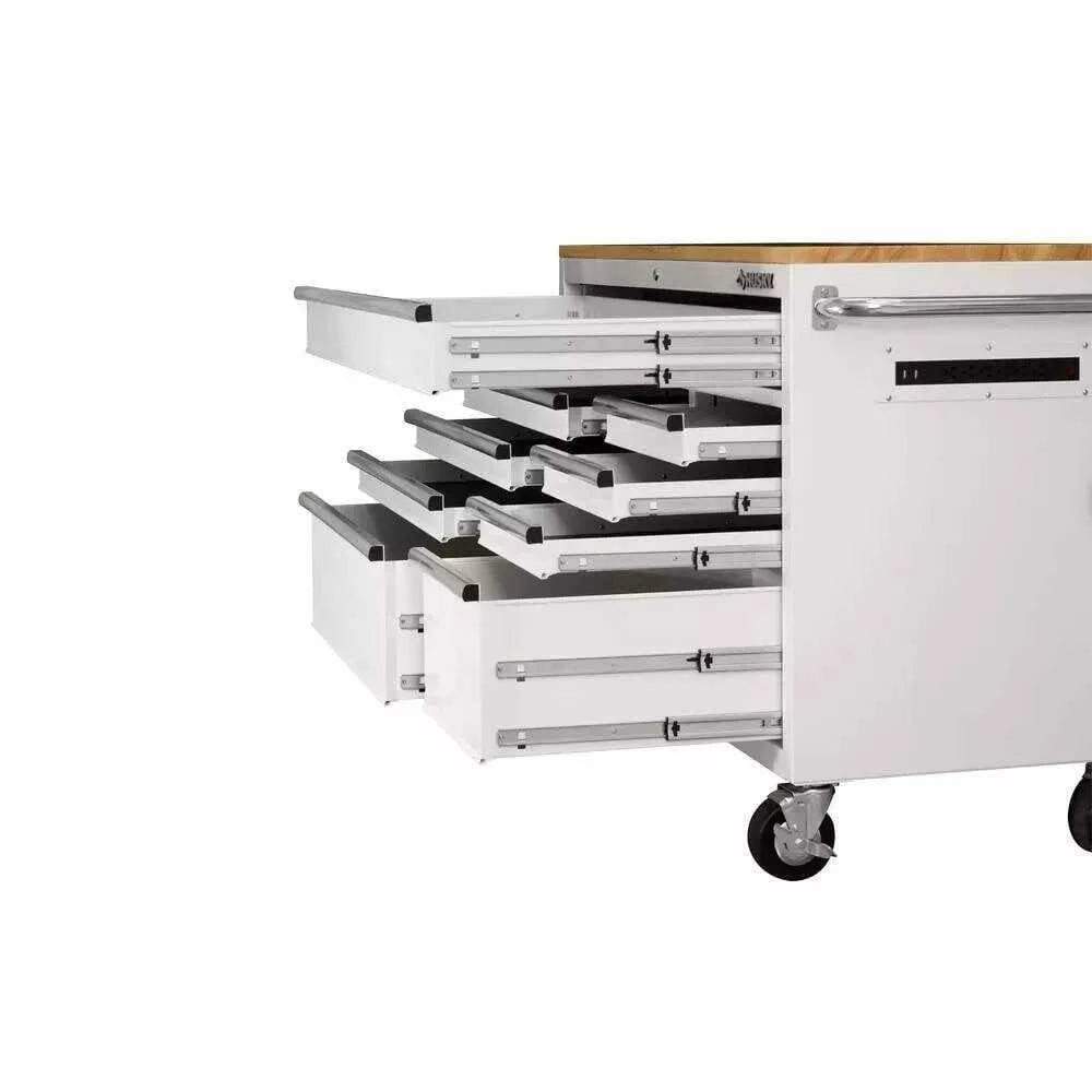 52 IN. 9-DRAWER MOBILE WORKBENCH IN GLOSS WHITE