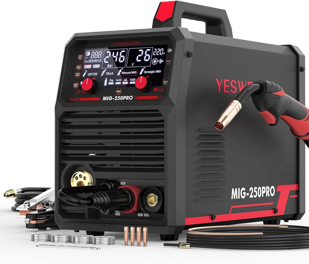 YESWELDER 135Amp MIG Welder,110V Flux Core Welder Flux Core MIG/Lift TIG/Stick 3-in-1 Large LED Digital Display Welding Machine IGBT Inverter Welder FLUX-135PRO(MIG-250PRO)