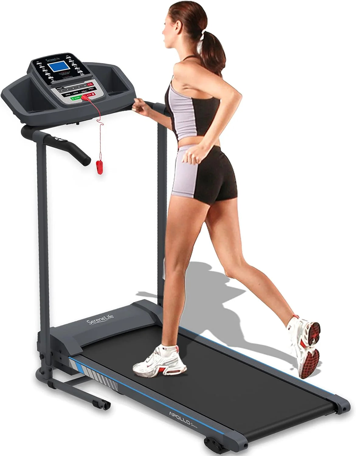 SereneLife Folding Treadmill - Foldable Home Fitness Equipment with LCD for Walking  Running - Cardio Exercise Machine - Preset and Adjustable Programs - Bluetooth Connectivity(SL213 - 6.5 MPH)