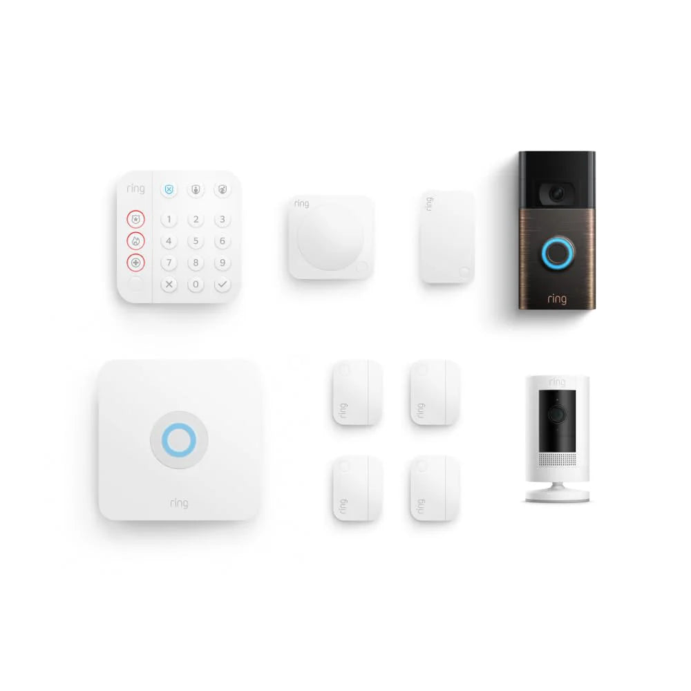 Ring Video Doorbell with Ring Stick Up Cam (White) and Ring Alarm 8-piece (White)(Venetian Bronze/with Ring Stick Up Cam and Alarm 8PC)