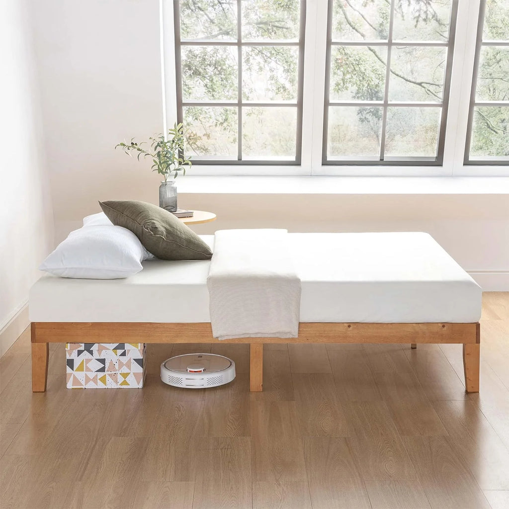 12" Classic Solid Wood Platform Bed Frame w/Wooden Slats (No Box Spring Needed), Natural, Queen Size(Queen/12 Inch)