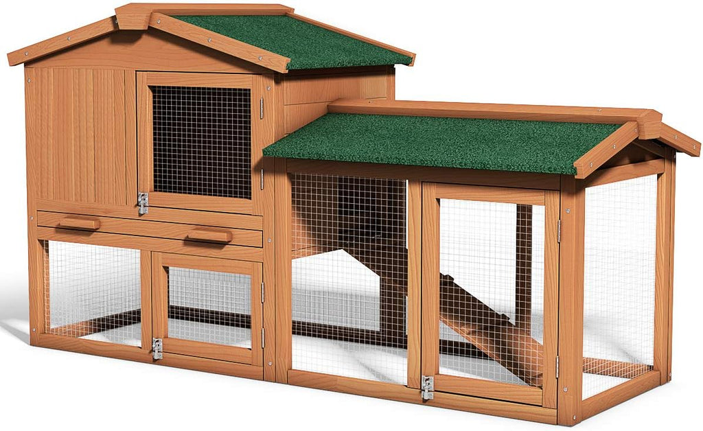 58" Wooden Chicken Coop with Nesting Box  Tray, Outdoor Rabbit Hutch (58x21x34)