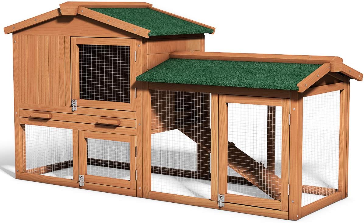 58" Wooden Chicken Coop with Nesting Box  Tray, Outdoor Rabbit Hutch (58x21x34)