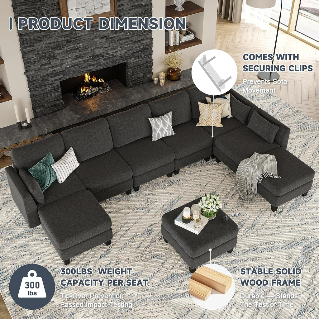 Modular Sectional Sofa, Convertible U Shaped Sofa Couch with High Density Memory Foam, 6 Seat Comfy Modular Sofa Couch for Living Room, Modern U Shaped Sectional Sofa, Dimgrey(Dimgrey)
