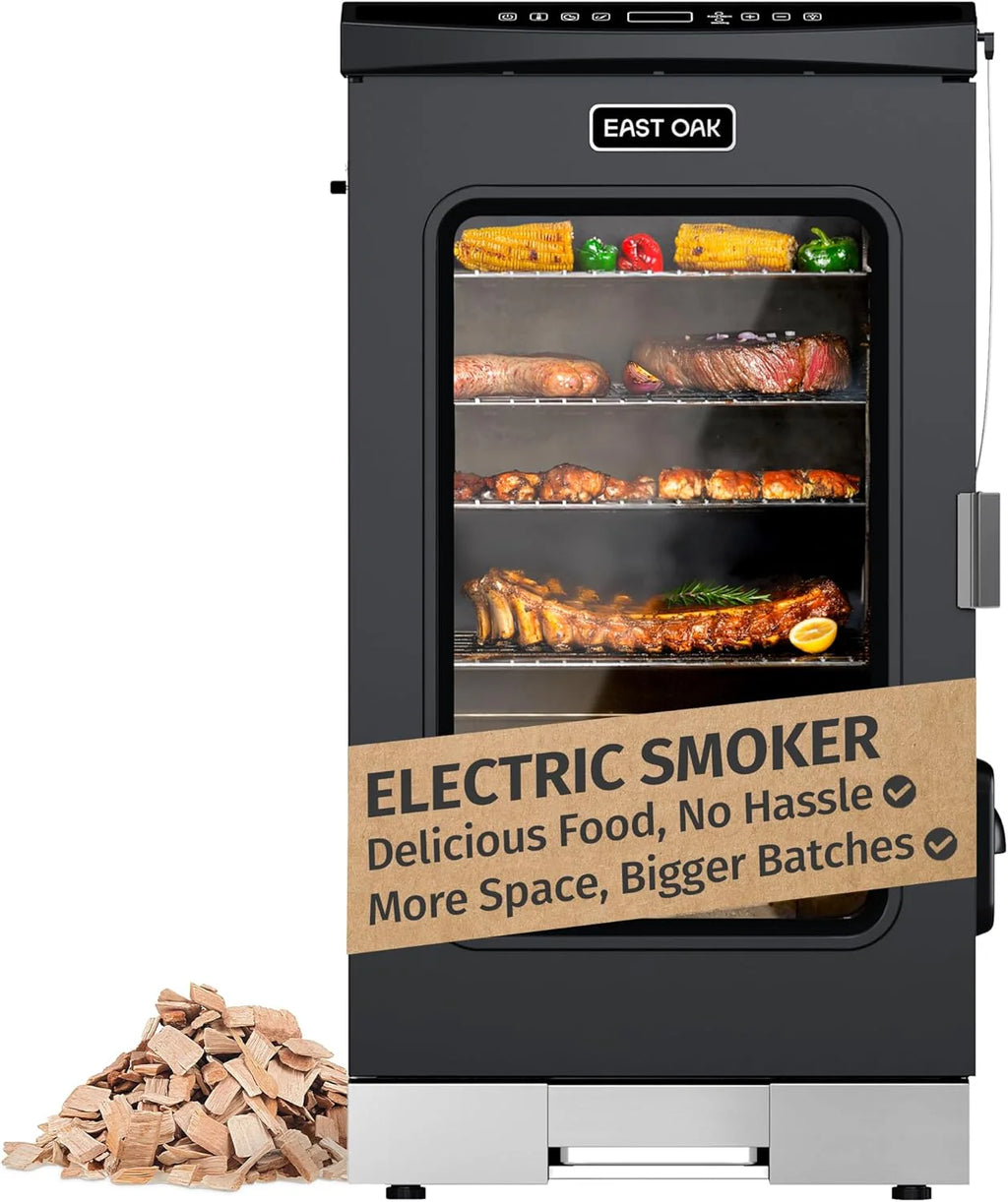 30" Electric Smoker, Outdoor Smoker with Glass Door  Meat Thermometer, 725 Sq Inch Large Capacity, 4 Detachable Racks for Backyard BBQ, Party, Outdoor Cooking Night Blue(30“ Smoker w/ Window  Legs， Night Blue)