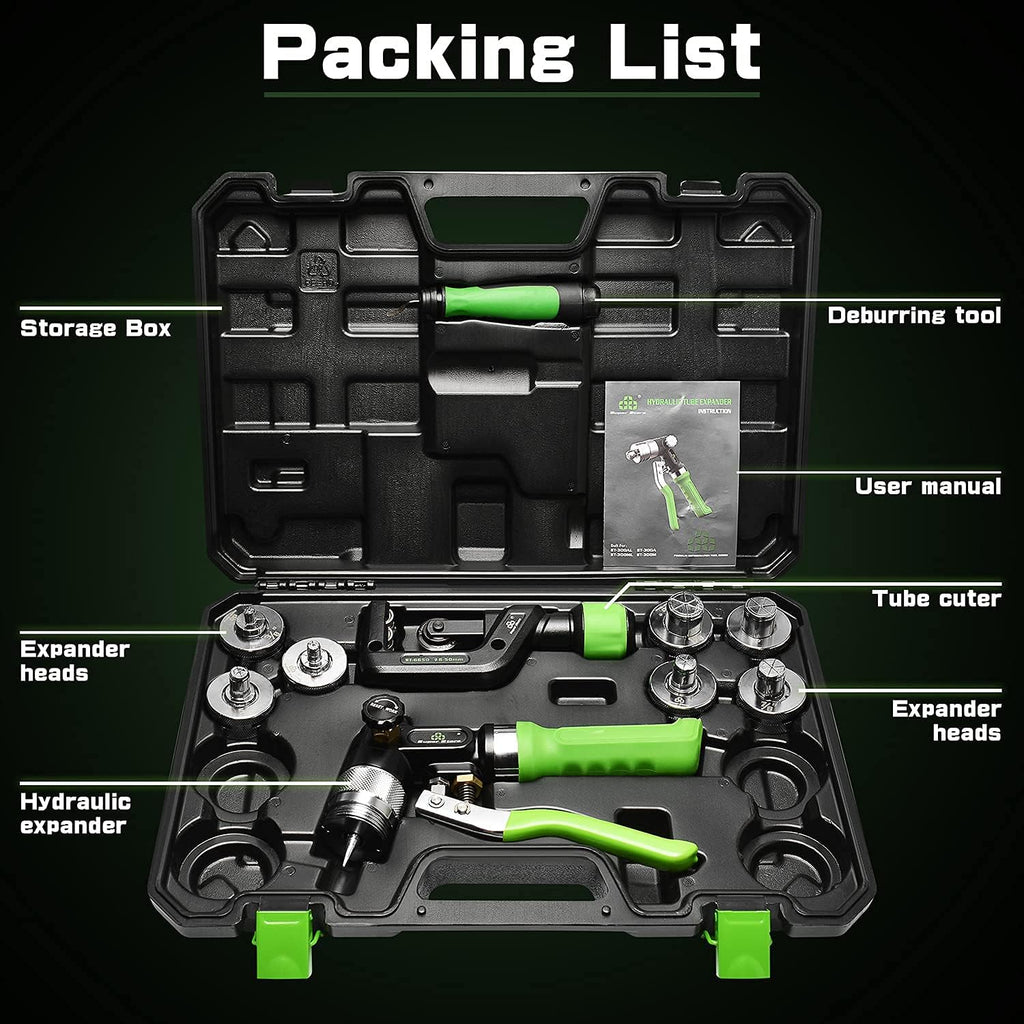 Hydraulic Tube Expander Compact Swaging Tool Kit with Tube Cutter, Deburring Tool and 7 Expander Heads for 3/8 to 1-1/8 Inches Copper Pipes