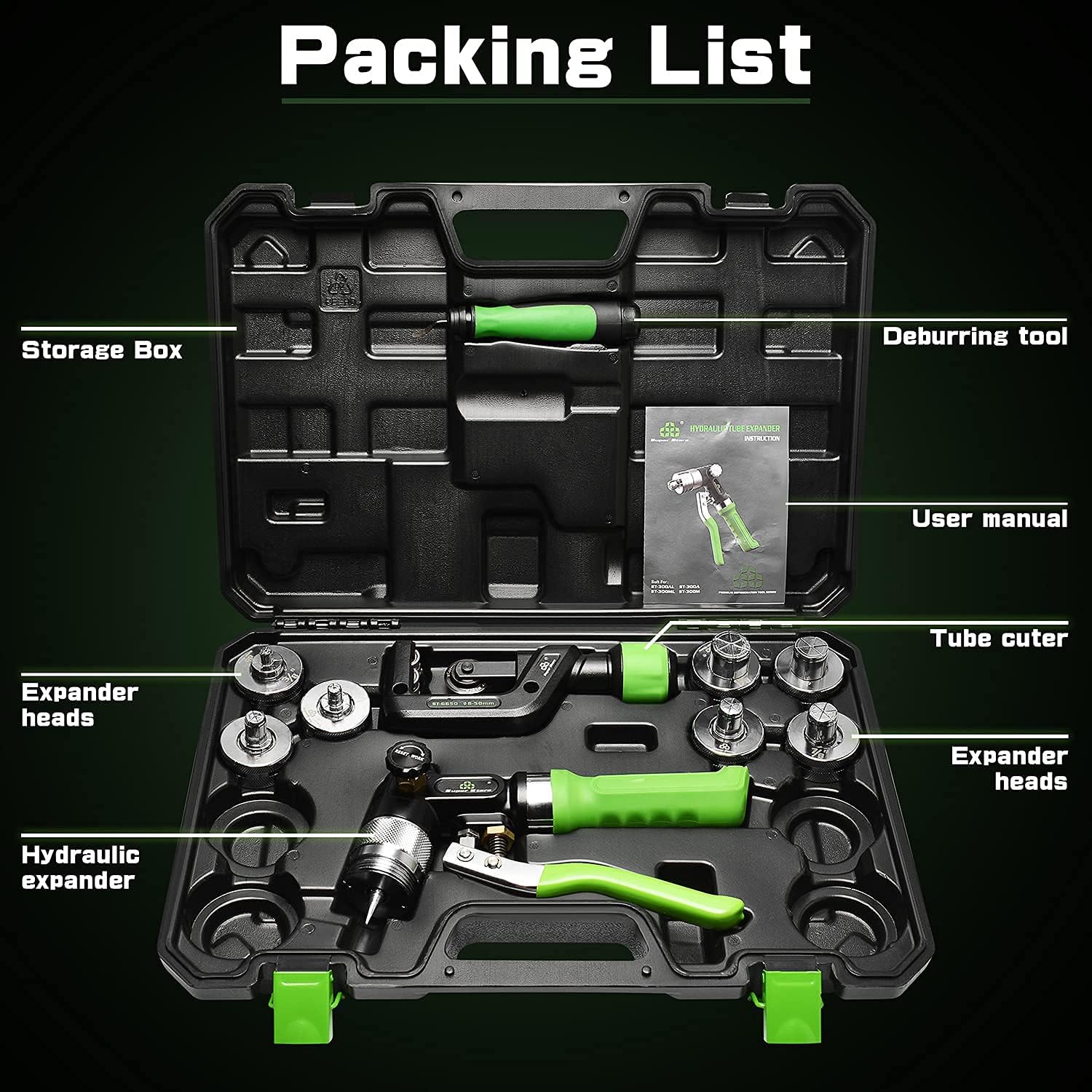 Hydraulic Tube Expander Compact Swaging Tool Kit with Tube Cutter, Deburring Tool and 7 Expander Heads for 3/8 to 1-1/8 Inches Copper Pipes
