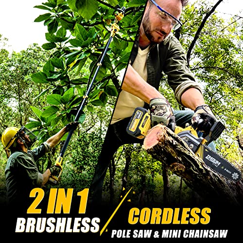 2-in-1 Brushless Pole Saw  Mini Chainsaw, IMOUMLIVE 8" Cutting Cordless Power Pole Saw for Wood Cutting, Trimming