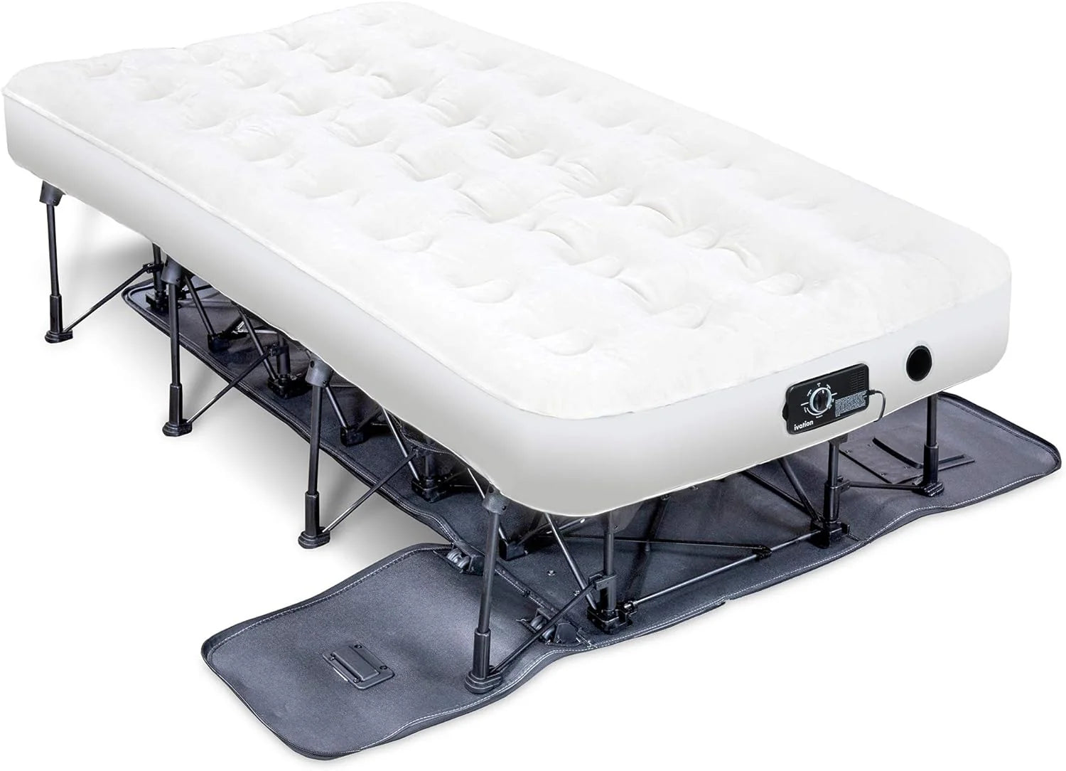 Ivation EZ-Bed (King) Air Mattress with Frame  Rolling Case, Self Inflatable, Blow Up Bed Auto Shut-Off, Comfortable Surface AirBed, Best for Guest, Travel, Vacation, Camping(Twin)