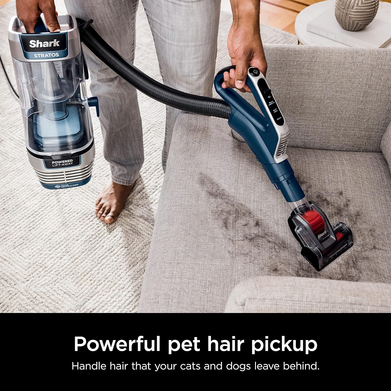 Upright Vacuum with DuoClean PowerFins, HairPro, Powered Lift-Away, Self-Cleaning Brushroll,  Odor Neutralizer Technology, Navy(Odor Neutralizer + DuoClean PowerFins HairPro)