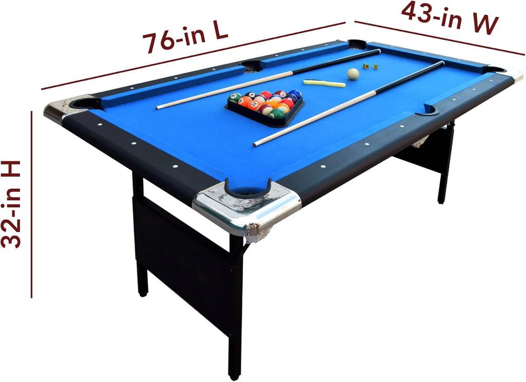 Hathaway Fairmont 6 Ft Portable Pool Table, Adults Folding Billiards Tables for Game Room with Easy Foldable Storage, Includes Full Set of Billiard Balls, Cues, Chalk  Brush(Blue/Pool Table)