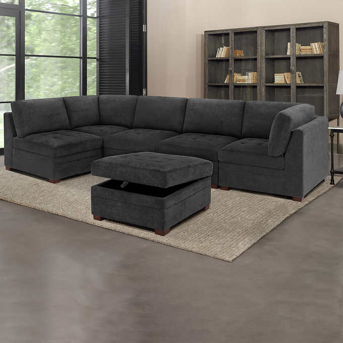 Thomasville Tisdale Fabric Sectional with Storage Ottoman(Dark Gray)