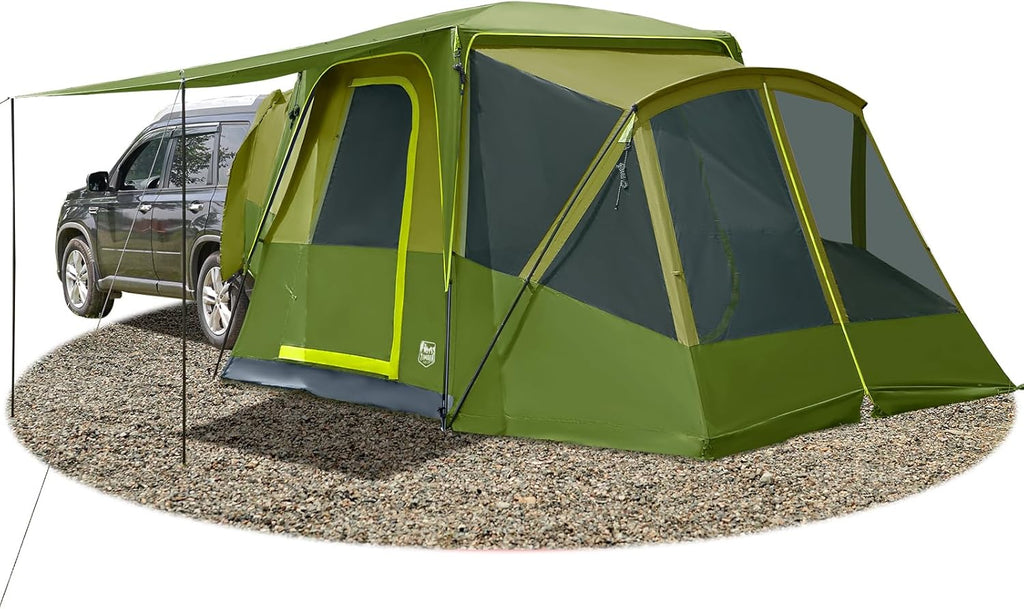 5-9 Person SUV Tent with Screen Porch and Awning for Family Camping, Weather Resistant and Portable Van or Car Tent, Includes Rainfly and Storage Bag, 13' W X 10' L X 7.1' H(Green)