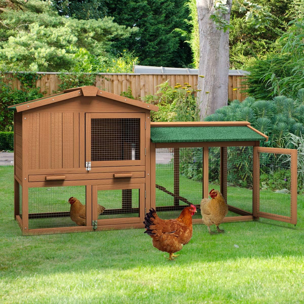 58" Wooden Chicken Coop with Nesting Box  Tray, Outdoor Rabbit Hutch (58x21x34)
