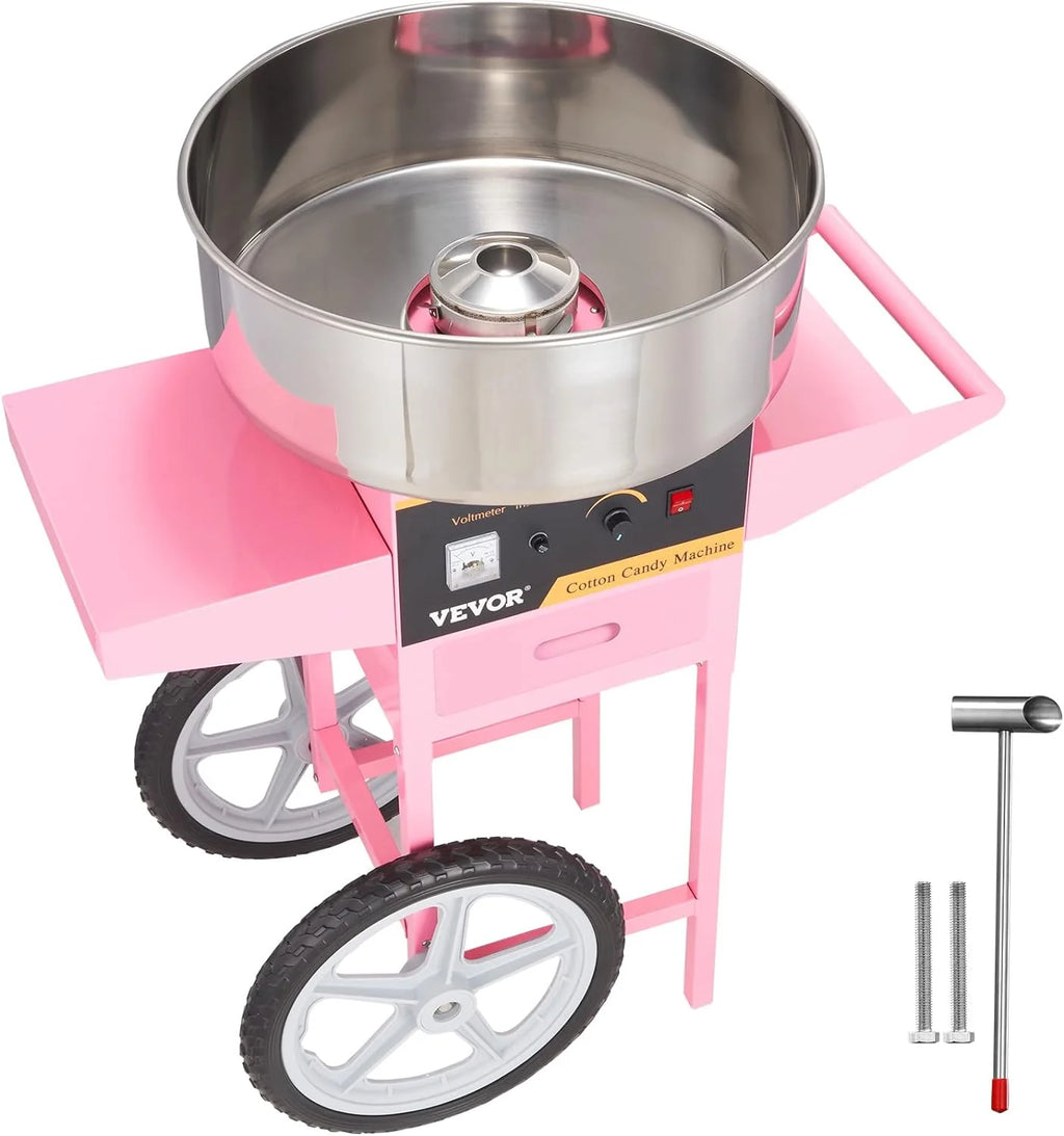 Electric Cotton Candy Machine with Cart, 1000W Commercial Floss Maker with Stainless Steel Bowl, Sugar Scoop and Drawer, Perfect for Home, Kids Birthday, Family Party, Pink(Pink)