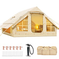 6 Person Inflatable Camping Tent with Pump, 10ft x7ft Glamping Family Tent Easy Setup 4 Season Waterproof Windproof Outdoor Blow Up Tent Luxury Oxford Cabin with Mesh Windows  Doors