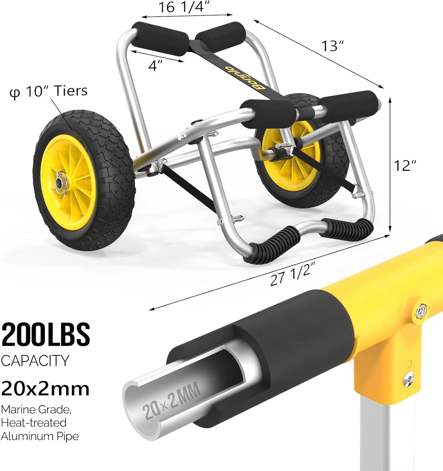Kayak Cart Dolly Kayak Wheels Detachable Canoe Cart with Solid Tires and Kickstand Kayak Trolley(Strap for)