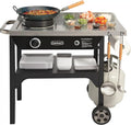 Cuisinart Outdoor Wok Station, 50,000 BTU Propane Outdoor Wok Burner w Prep Table, 14" Carbon Steel Wok for Stir Fry, Searing, BBQ  Black