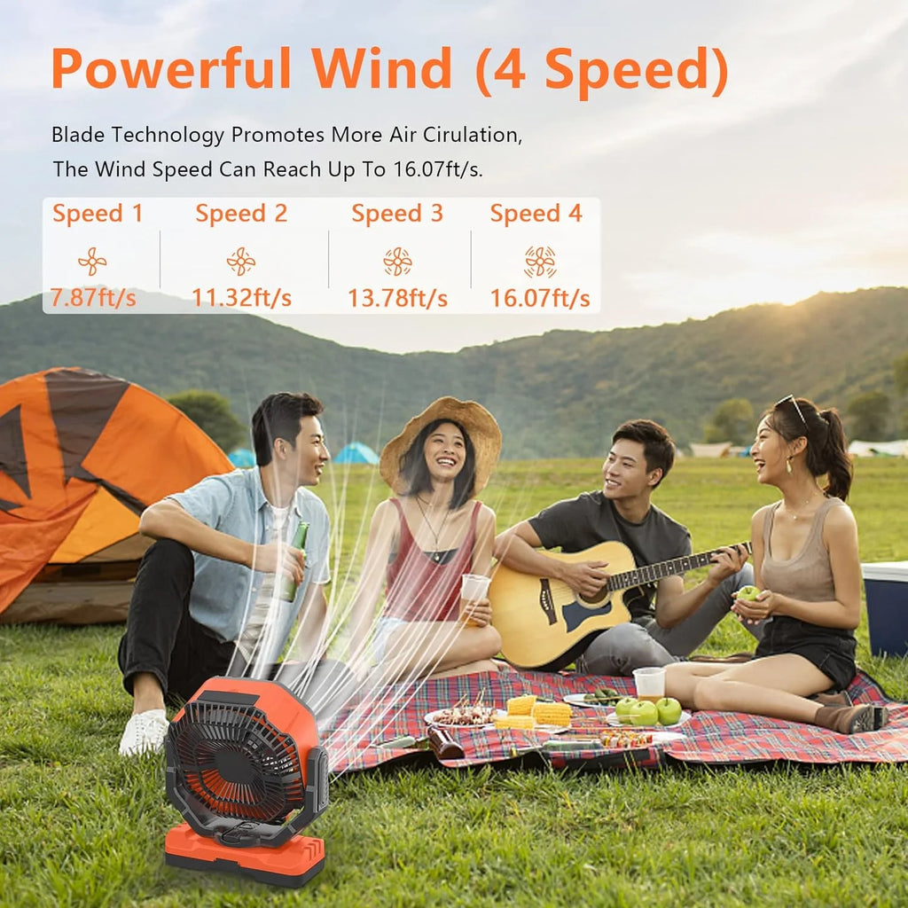 40,000mAh Battery Operated Fan, 13" Remote Camping Fan with LED Auto-Oscillating Rechargeable Fan Powerful Portable Desk Fan for Home, Camping, RV, Courtyard, Picnic, Emergency Power(20000mAh/Black)