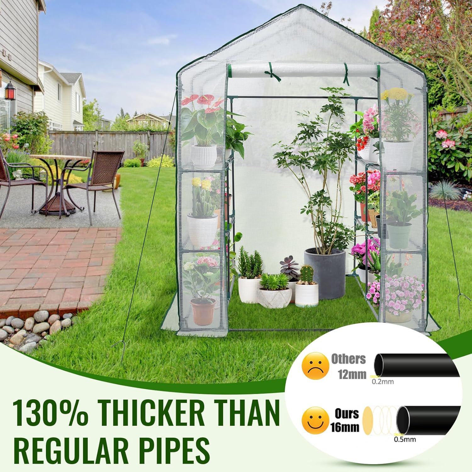 Greenhouse, 57 x 85 x 76'' Greenhouses for Outdoors, Portable Greenhouse Kit with Mesh Side Windows, PE Cover, 8 Shelves, Heavy Duty Walk in Green House for Backyard Garden Indoor Outside(Style-4)