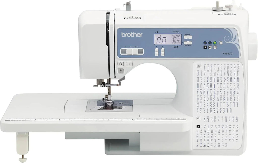 Brother Sewing and Quilting Machine, Computerized, 165 Built-in Stitches, LCD Display, Wide Table, 8 Included Presser Feet, White, 20x12x17(XR9550 - New Model)